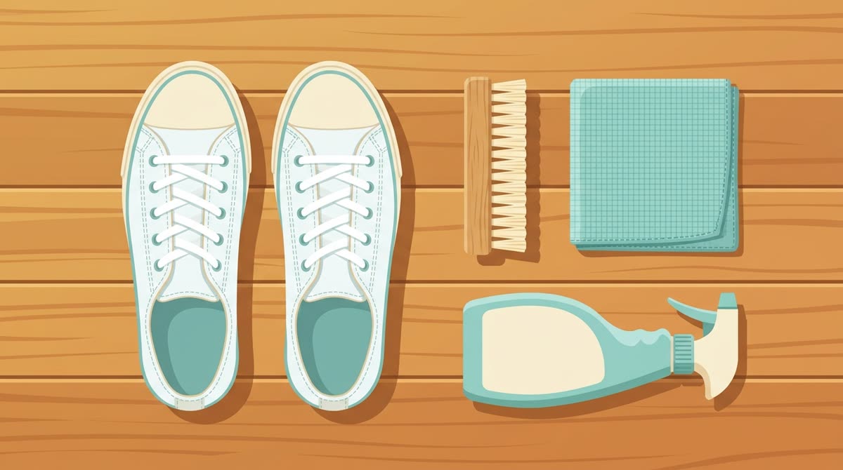Peralatan dasar membersihkan sepatu: sikat halus, kain mikrofiber, dan pembersih