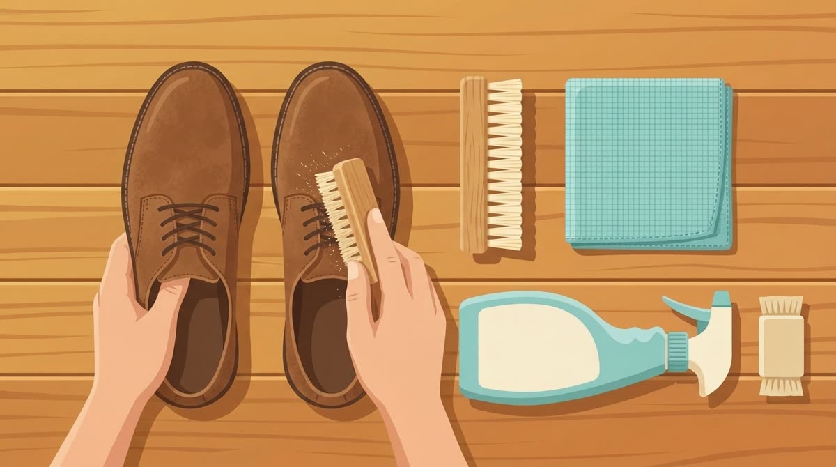 Menyikat sepatu suede dengan sikat khusus